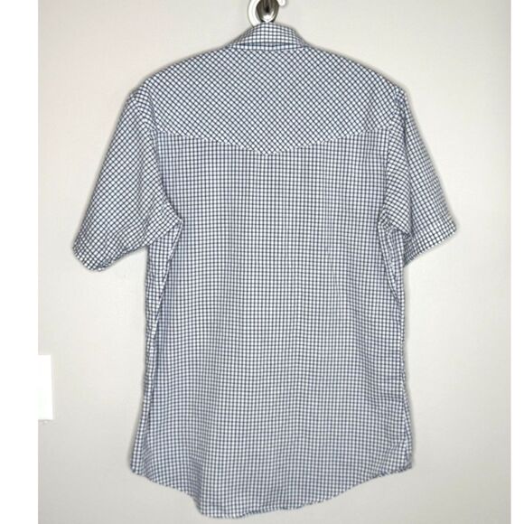 Ely Cattleman Blue White Check Pearl Snap Western Shirt Short Sleeve M - Picture 3 of 5